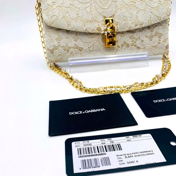 Auth Dolce & Gabbana Floral Lace Taormina Clutch Gold Silver Chains Straps - Picture 6 of 16